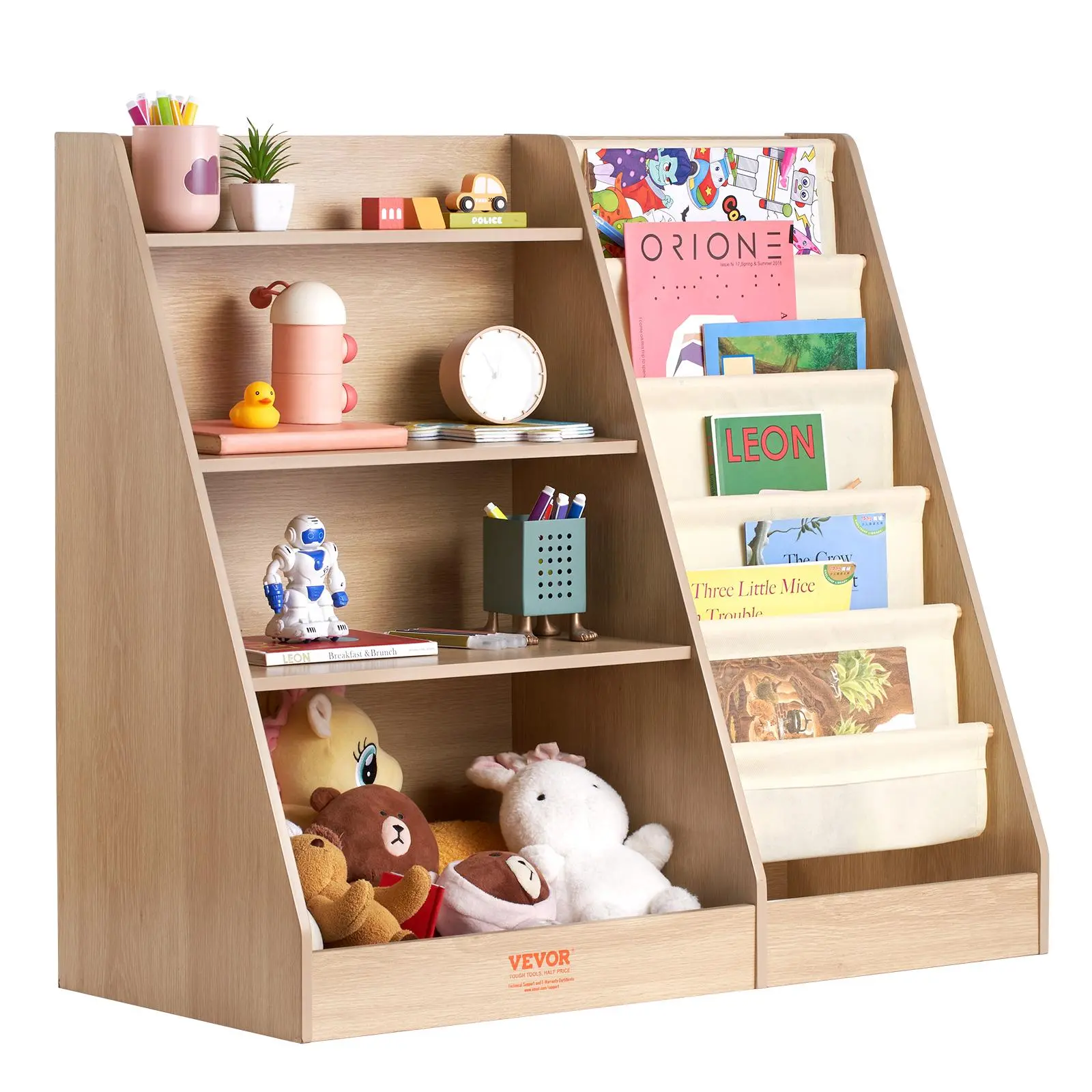 【SummerFinds】VEVOR 4-Tier Kids Wooden Bookshelf,  , Six-Layer Sling Bookcase, Baby Storage Book Rack, Book Toy Organizer Cabinet, for Kids Room, Playroom, Kindergarten, Nursery