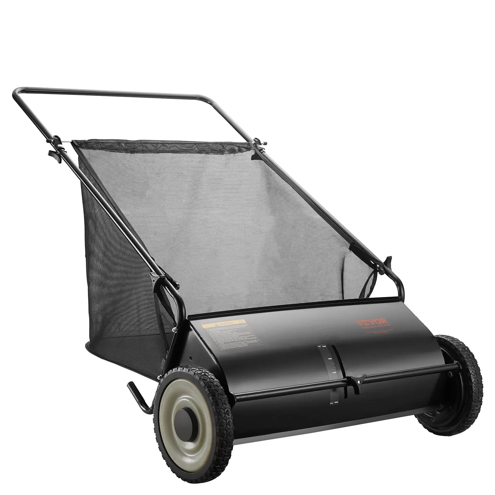 【Summerfinds】VEVOR Push Lawn Sweeper 26 Inch Leaf & Grass CollectorStrong Rubber Wheels & Heavy Duty Thickened Steel Durable to Use with Large Capacity 7 ft³ Mesh Collection Bag4 Spinning Brushes