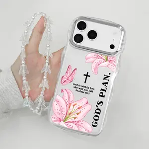 Bibical Cross and Lily Pattern Phone Case for iPhone Samsung Galaxy 17Pro Max Air 16Plus E 15 14 13 12 S26 S25 S24 S23 S22 S21 A73 A72 A71 A70 A56 A55 cases, Silicone Wave Transparent Case, slip-resistant, and drop-proof protection, Gifts for girls.JL55