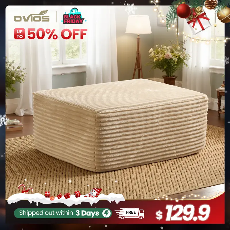 【Jumpstart Sale】Ovios 37" Plush Corduroy Cloud Velvet Boneless Ottoman for Sofa Couch, Ottoman Foot Rest, End of Bed Bench, Storage Chest, Load 660 lb, for Living Room, Bedroom, Entryway