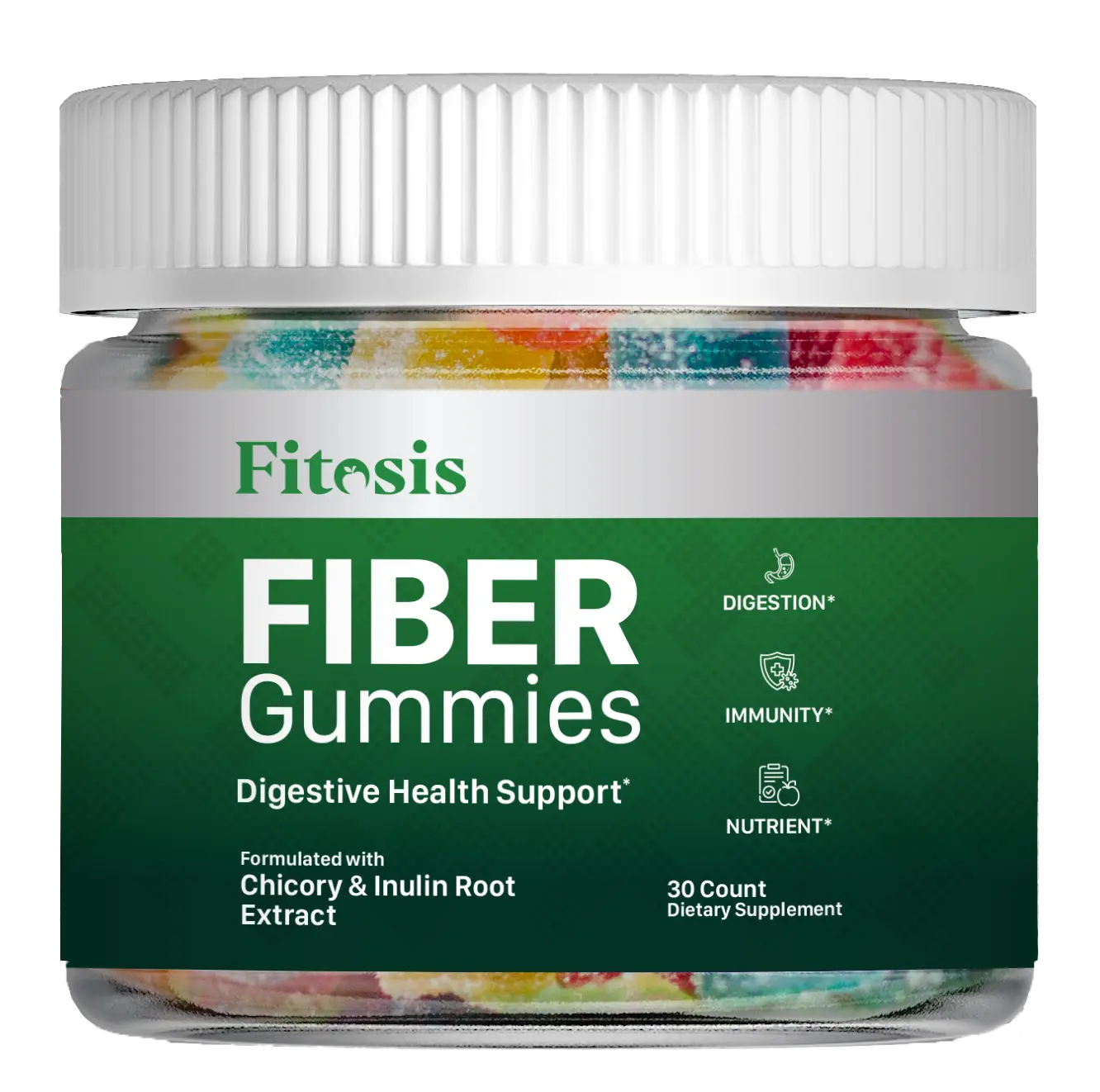 Fitosis Fiber Supplement Gummies - Prebiotic Inulin & Chicory Root, Chewable for Digestive Health & Regularity, 30 Count Tropical Flavor