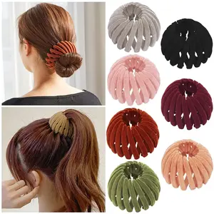 7pcs Women's Velvet Surface Expandable Bird Nest Magic Hair Clip Ponytail Holder Hair Accessory Lazy Bun Fixing Pinned Up Hair Styler