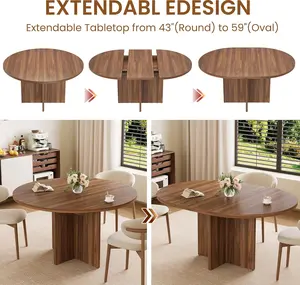 Kitchen Table for 4-8 People, Extendable Round Dining Room Table for Kitchen, 59 Inch Oval Table for Dining Room(Table Only)