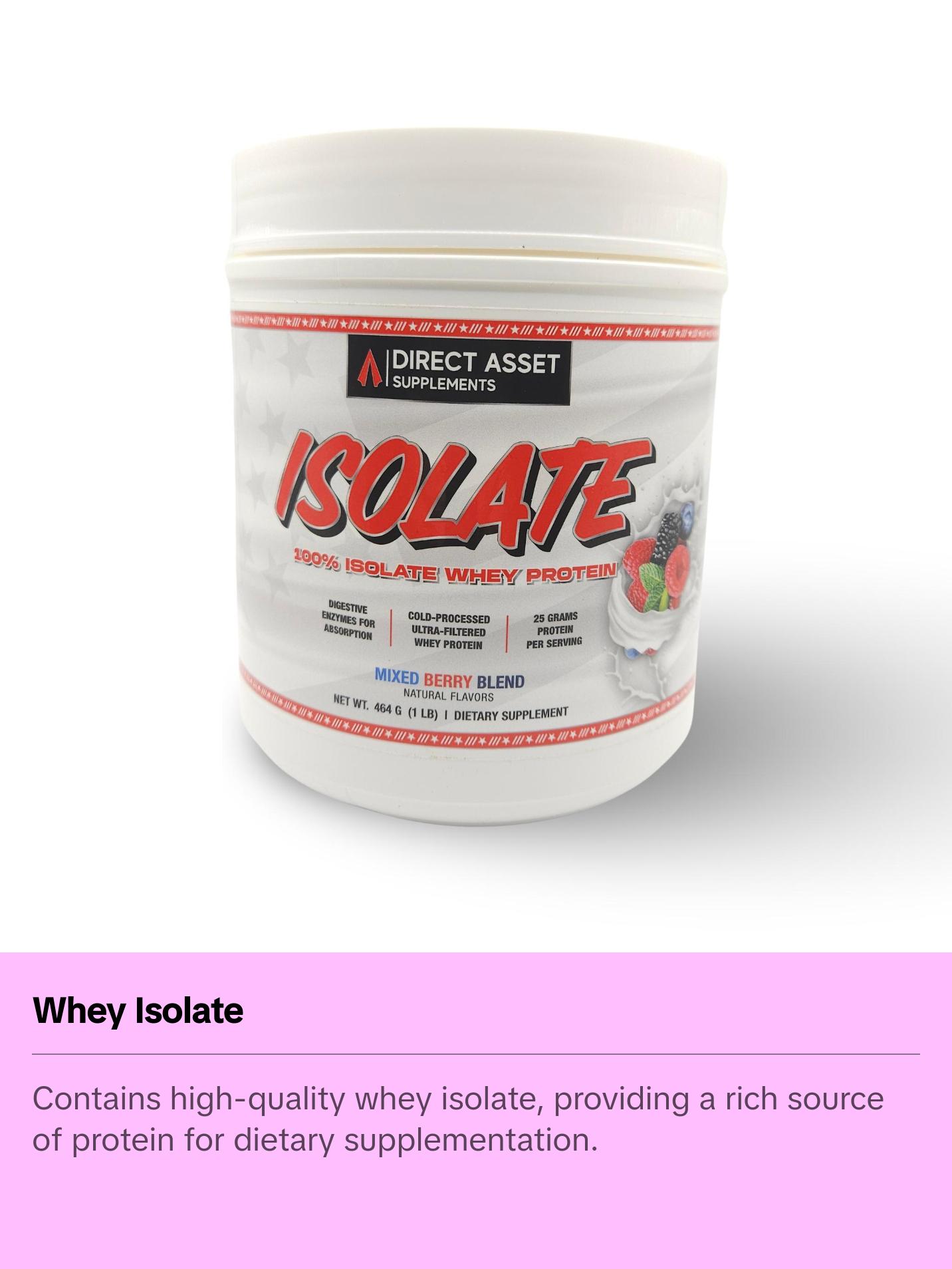 Direct Asset Whey Isolate Mixed Berry Protein 200g - Mixed Berry Blend for Dietary Supplementation, Ideal for Fitness and Health