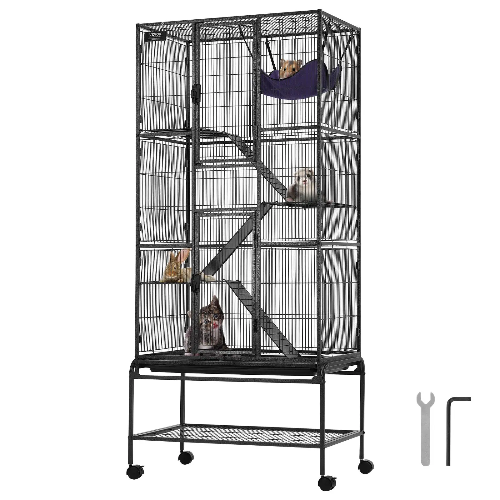 【Backtoschool】VEVOR 69" Rolling Metal Ferret Cage, Large 4-Tier Critter Nation Cage, Small Animal Cage with Ramps & Tray, Easy to Set up for Pet Rats, Hamster, Guinea Pig, Chinchilla, Squirrel, Hedgehogs, Bunny