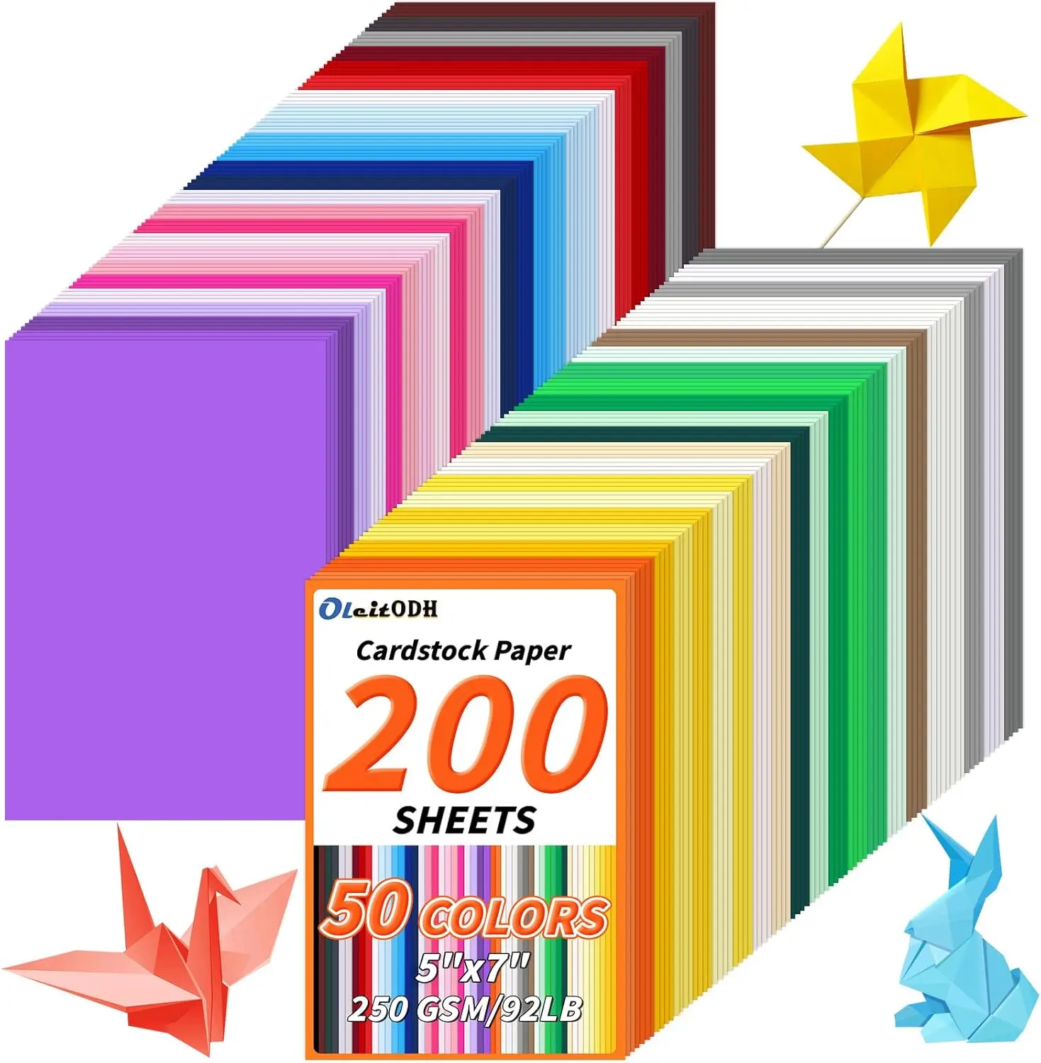 5" x 7" 250GSM Craft Paper Cardstock, 200-Pack 50 Assorted Colors Thick Blank Cards for Invitations, Greeting Cards Making, Cake Decorations, Bunting, DIY Decorations (Versatile Scrapbooking Supply), Origami