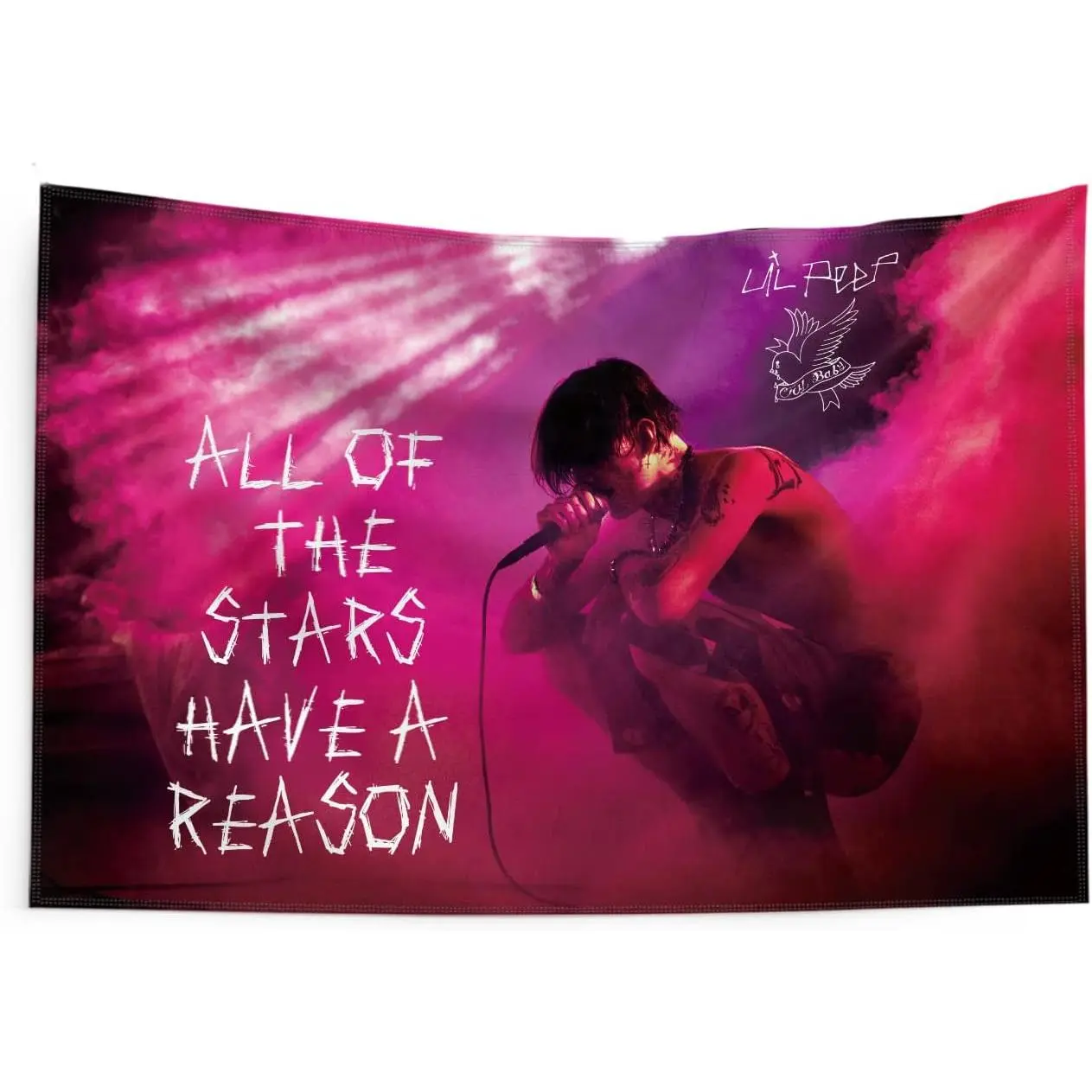 Lil Peep Starry Sky Tapestry - Customized Soft Fade-Resistant Fantasy Aesthetic Wall Decoration, High-Res Vivid Pink Pop Art Room Decor, Multi-Size Dorm Accent with Lace-Edge Finish, Folded Pack Durable for Daily Use Gift