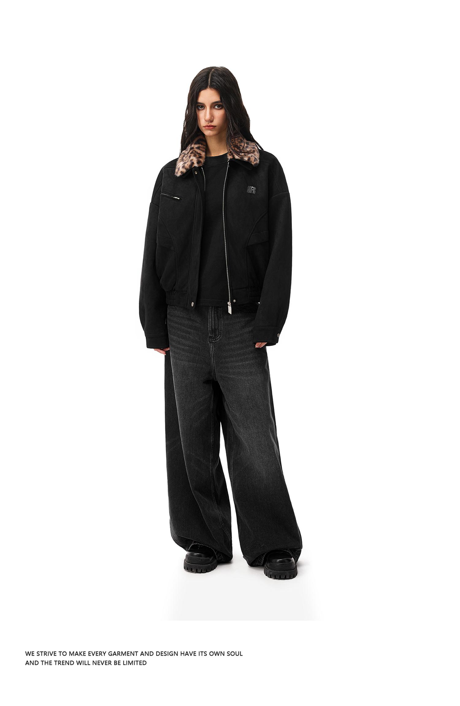 Barn Jacket with Detachable Leopard Collar FDR Unisex Plain Casual Minimalist Loose Fit Women's Coat Pu Patchwork Trendy Outerwear for Daily Wear Heavyweight Zipper Short Tops Womenswear #valentinesday #tiktokshopjumpstartsale #valentinesdaygift SpringSta