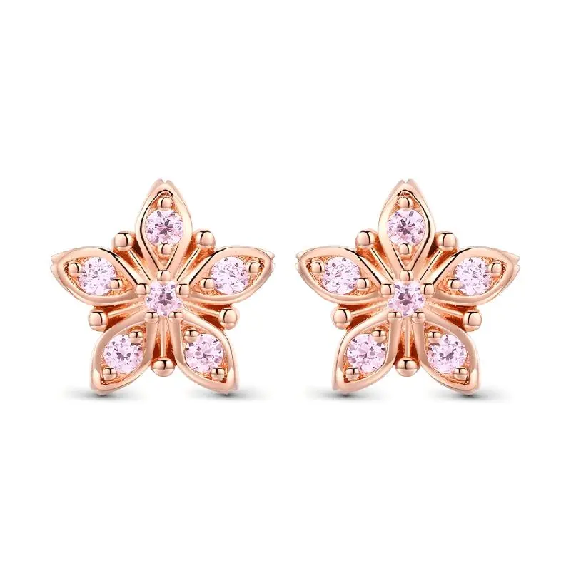 Gnoce 925 Sterling Silver Cherry Blossom Moissanite Earrings, Fashion Costume Jewelry Accessories for Women