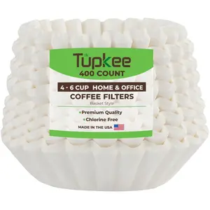 Coffee Filters 4-6 Cups - 400 Count, Junior Basket Style, White Paper, Chlorine Free 5 Cup Coffee Filter, Made in the USA