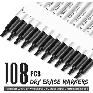 Black Dry Erase Markers, Low-Odor, 108 Count, Chisel tip, Perfect for Writing on Whiteboards, Dry-Erase Boards, Glass, School Office Supplies