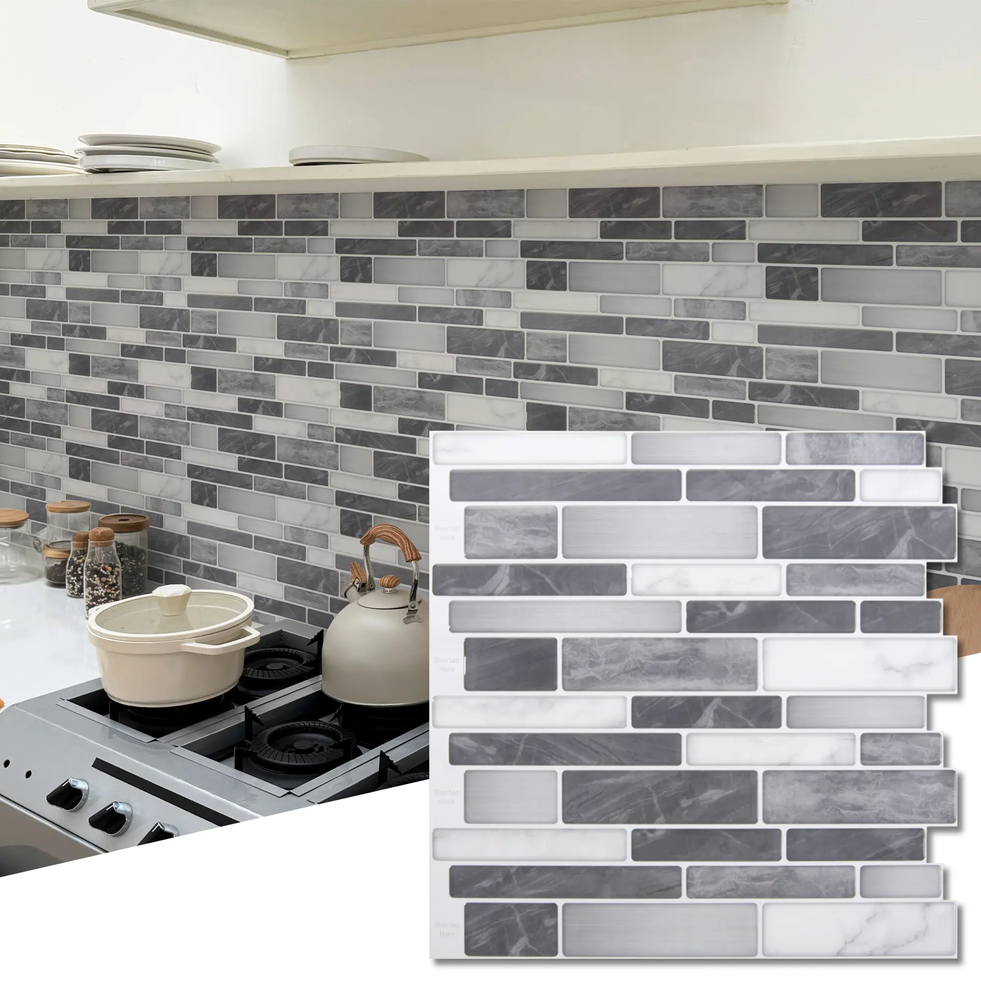 Art3d Peel and Stick Grey Marble Pattern Stickers (10-Pack, 12x12in) - Removable Self-Adhesive Decorative Film, Water-Resistant Durable Wall Decor for Kitchen Backsplash, Bathroom Sticker Deco
