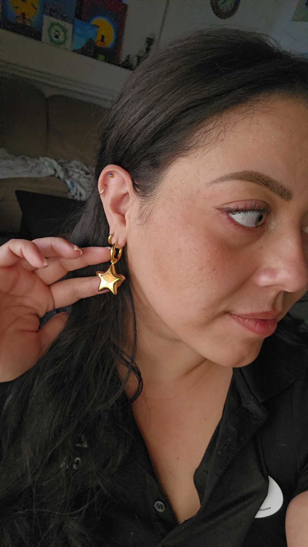 Oufer Stainless Steel Hollow Water Safe Bubble Star Hand Polish Charm Dropped Hoop Pair of Earring  (Empty in side)