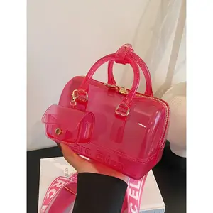 Ladies' Transparent Jelly Handbag, Fashionable Simple Casual Solid Color Satchel Bag, Hand Shoulder Bag, Versatile Daily Commuting School Street Use