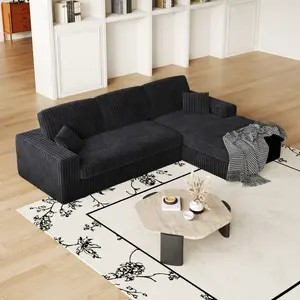 【Sub 2 packages】Niccae Convertible Modular Sofa Set, Reversible L Shaped Sectional with Chaise Lounge, 2-in-1 Corduroy Sofa and Recliner with Neck Pillows, Modern Furniture for Living Room Small Space Apartment