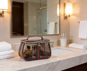 New Retro Vintage Vanity Bag, Large Capacity Toiletry Bag for Travel, Clear Cosmetic Makeup Organizer for Ladies, Portable Waterproof Transparent Zippered Skincare Storage Case