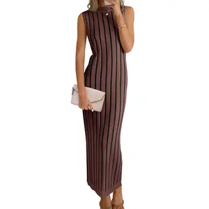 Wenrine Women's Sleeveless Sweater Dress Mock Neck Ribbed Knit Fall Tank Maxi Dresses