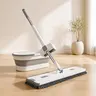 Hands-Free Chenille Flat Mop and Bucket Set, Sturdy Durable Long Handle Mop Bucket System with 360° Rotating Head, No-Touch Easy Wring, Dirty Water Separation, Extendable Adjustable Pole, Super Absorbent for Hard Floors