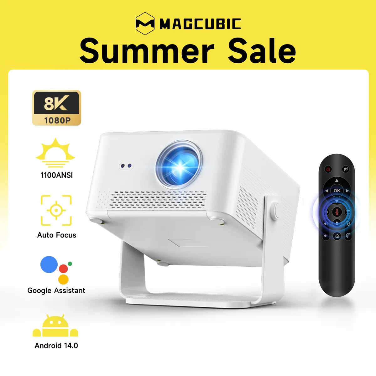 Magcubic HY450Max Projector 1100ANSI 8K Decode Auto Focus 12W Speaker HDR10+ Android 14.0 Dual WiFi6 BT5.4 Fully Automatic Keystone 1.0:1 Throw Ratio Screen Recognize & Automatic Obstacle Avoidance Home Cinema, Movie, Audio #SummerWins #DealsForYouDays su
