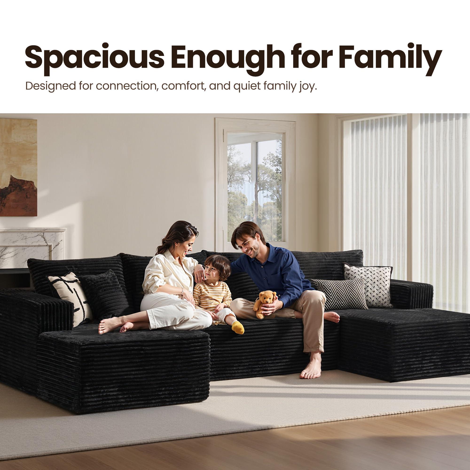 【3 Packages Shipping】133‘’ U-Shaped Corduroy Modular Sofa Cloud Style Oversized 5-Seater with Chaise Pillows Included No Assembly Required Convertible Space-Saving for Living Room Bedroom Office Indoor Furniture Sets Christmas - Boneless Sectional Couch