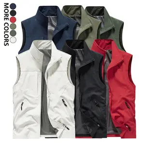 Outdoor Essential Solid Color Stand Collar Zip-Up Vest, Lightweight Windproof Design with Two Zippered Side Pockets and Breathable Lining, Foldable for Storage, Suitable for Hiking and Camping, Tops, Activewear