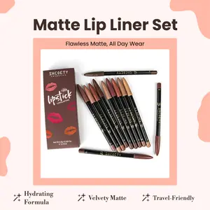 12-Piece Long-Lasting Matte Lip Liner Set | Rich Shades forFlawless Lips Matte Long Lasting Lip Liner Set EveningEyeliner Gift Gloss Lipstick Makeup Smooth Lipliner lip linereyeliner freckle pen eyeliner Lightweight Daily Cosmetic Glossy