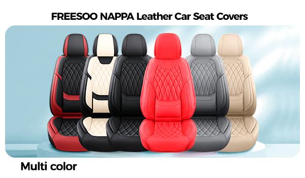 【FREESOO】Luxury Car Seat Covers Nappa Leatherette Waterproof Breathable Porous Foam Ergonomic Lumbar Support for Trucks SUVs Sedans | F35