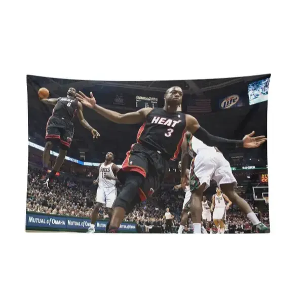 LeBron James & Dwyane Wade 2010 Iconic Moment Wall Flag - Celebrate Sports History with Teamwork Excellence and Collaboration Tribute Decor Tapestry Bedroom Dorm Wall AthleteFlags Athlete Flags summerwins