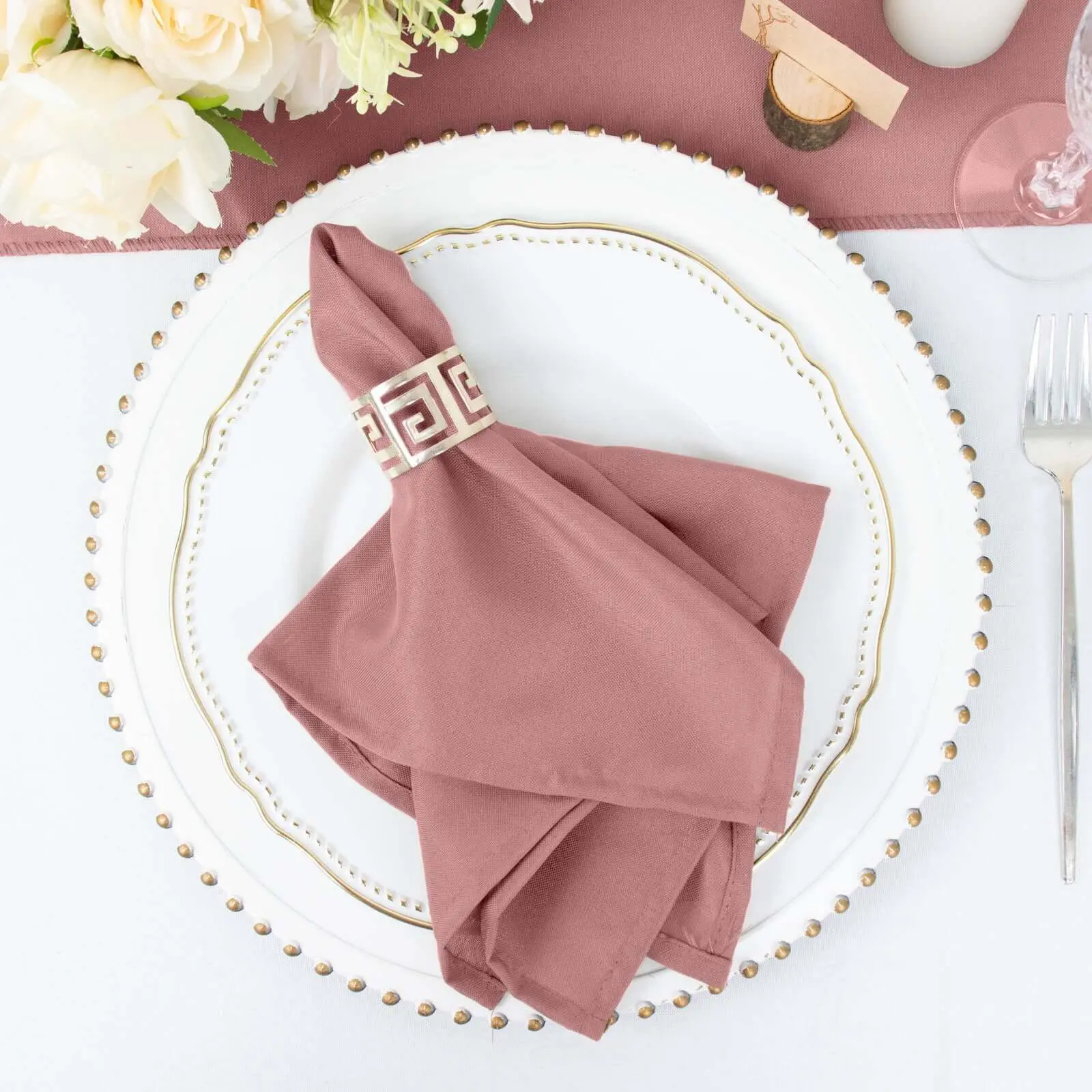 5-Pack Square Solid Dusty Rose Polyester 17"x17" Table Napkins - Durable, Wrinkle-Resistant Dinner Napkins for Birthday, Restaurant Use