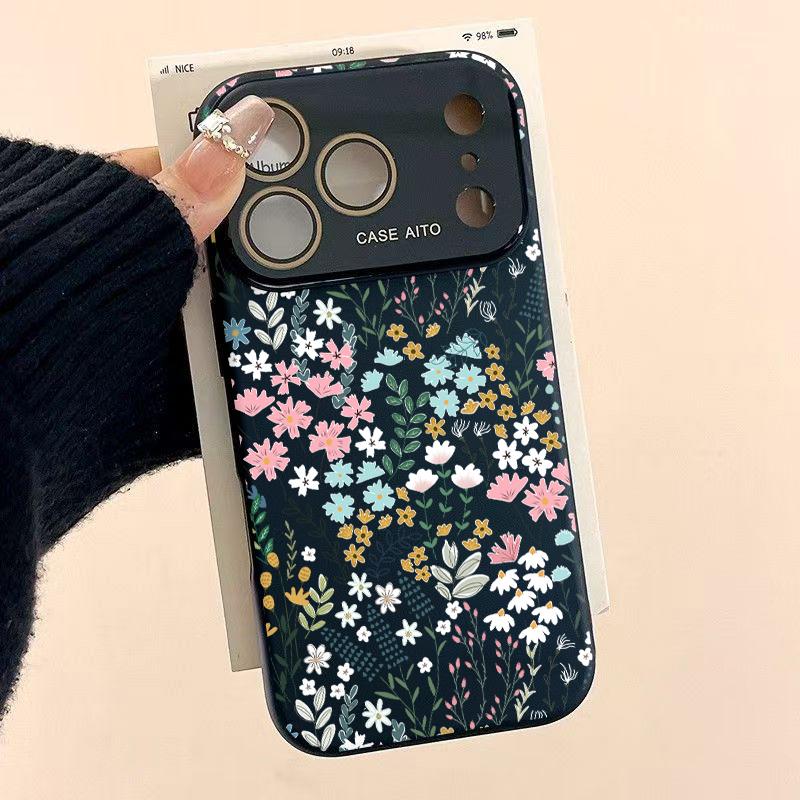 Fresh Floral Print Phone Case for iPhone 17 Pro Max 17Air 17 16E 16 15 14 13 12, Ultra Skin-Friendly TPU, All-Inclusive Glass Lens Protection, Aesthetic Flower Pattern Gift, Dopamine Ins Style Summer Cover, Shockproof Slim Case, Lens Window Design