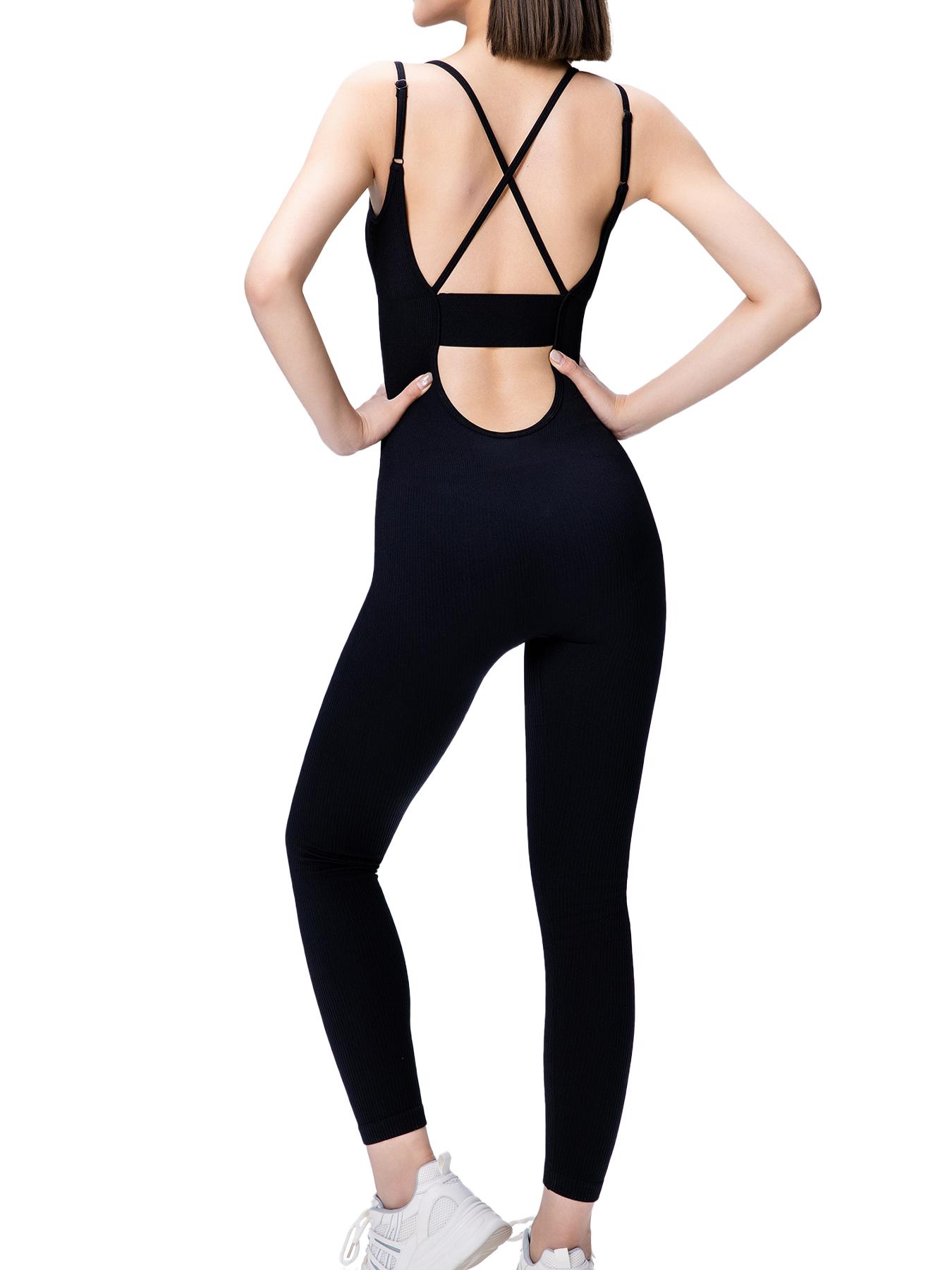 SUOVADUN 310001 Women's Seamless Sportswear One-Piece Yoga Jumpsuit with Tummy Control Hip Lift for Daily Wear and Training Solid Color Stretchable Activewear Workout Gym Clothing