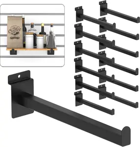 12 Inch Black Slatwall Shelf Bracket, 12 PCs Metal Slat Wall Shelves Accessories, Heavy Duty Slat Wall Hooks, Slatwall Display Hangers for Storage and Organization