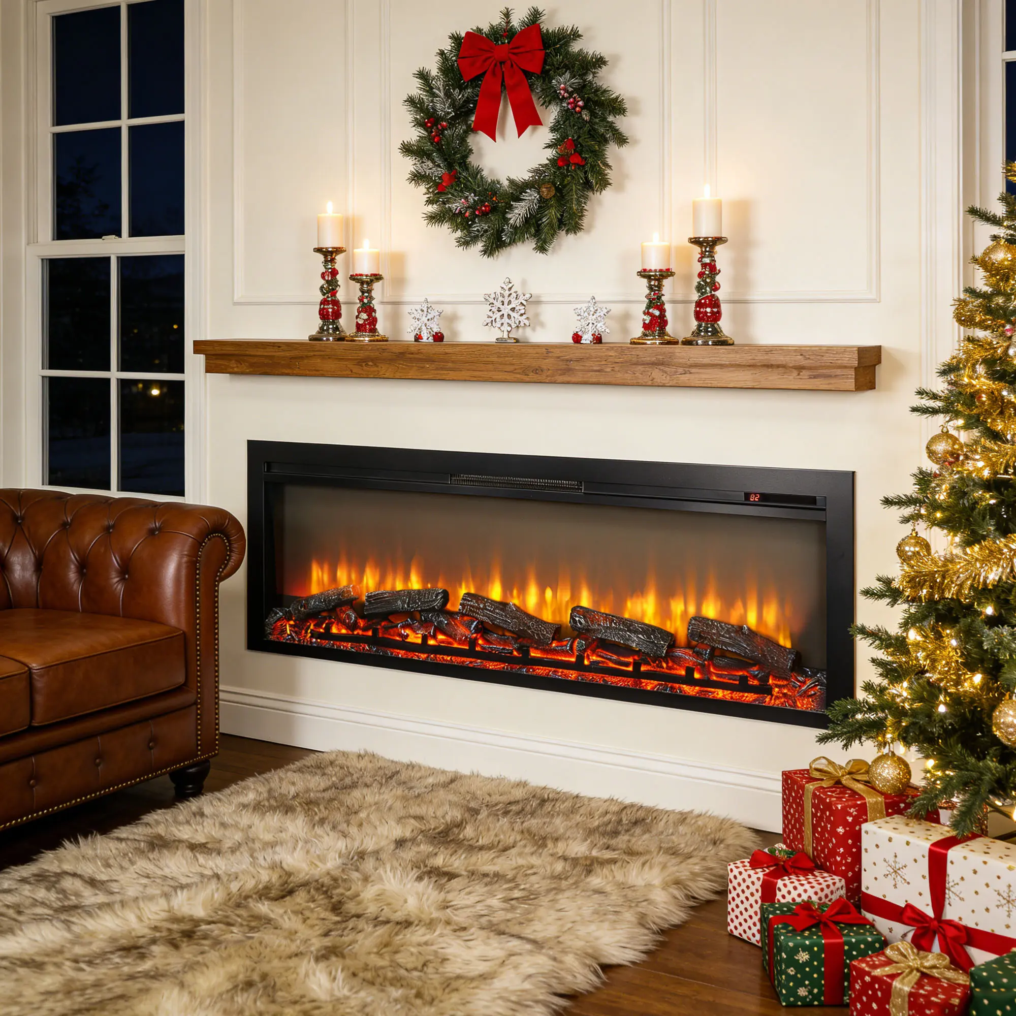Eyisean 54" Wall Mounted & Recessed Electric Fireplace Heater with Remote Control, Adjustable Heating Temperature (11 Settings), 3-Level Brightness, 1400W
