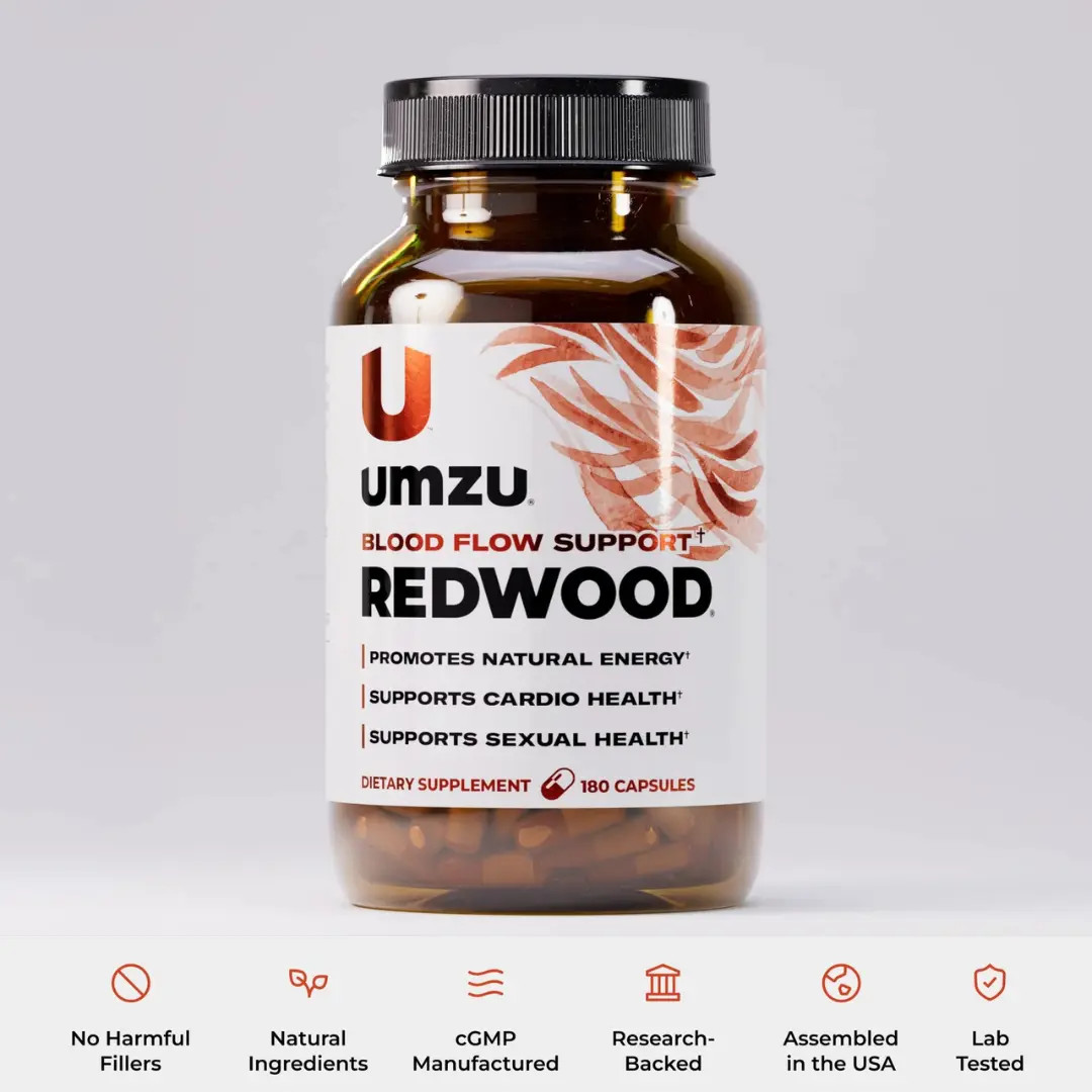 UMZU Redwood Natural Dietary Supplements - Nicotine-Free Multi-Dose Capsules, Gym Performance Support, Natural Nitric Oxide for Blood Flow & Heart Health, 180 Count, Natural Supplements