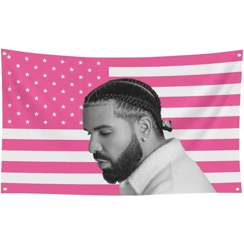 Rapper Drake Pink America Flag  Funny Tapestry For Decorate Clubs Concerts Bars University Dormitories Living Rooms Bedrooms,with   Brass Grommets for Easy Hanging Decoration Gift, Room Accessories, Wall Decor, Room Decor, Bedroom Decor Ideas