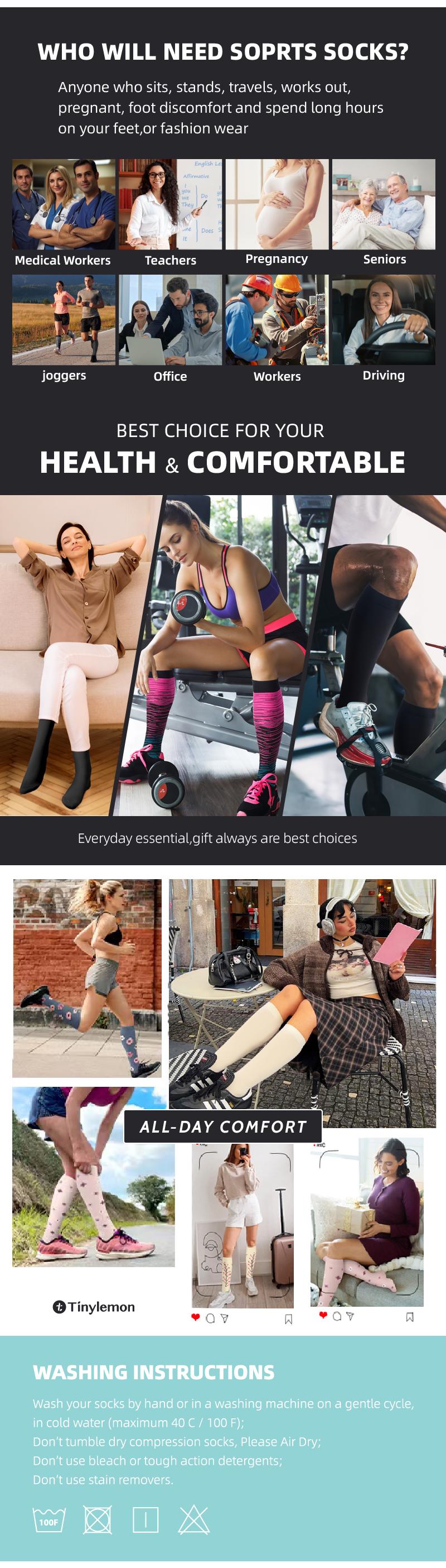 Tinylemon 6 Pairs Compression Premium Sports Socks for Women & Men Athletic Running Hiking Comfortable Lightweight Fabric Moisture Wicking Closed Toe Design