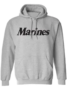 United States "Marines" Pullover Hooded Sweatshirt in Gray