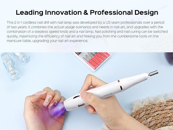 COSLUS C41 2-in-1 Cordless Nail Drill & Electric File: Portable Set with Nail Light & UV Lamp, Professional Manicure/Pedicure Tool for Acrylic, Gel, Dip Powder, Crystal Glue, White Tips - Includes Drill Bits & Sanding Belts, Lightweight Compact COSLUS C41 2-in-1 Cordless Nail Drill & Electric File: Portable Set with Nail Light & UV Lamp, Professional Manicure/Pedicure Tool for Acrylic, Gel, Dip Powder, Crystal Glue, White Tips - Includes Drill Bits & Sanding Belts, Lightweight Compact
