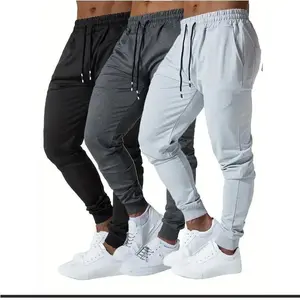 3 Pack Men's Jogging Sweatpants-Super Elastic Belt with Deep Side Pockets, Cotton Blend, Suitable for Gym and Running, Machine Washable-Black, Navy, Grayx