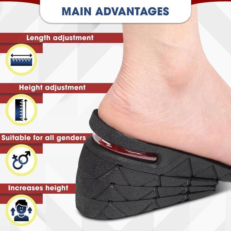 Adjustable Heel Lift Shoe Inserts, Struggle with low confidence due to height?, Invisible insoles boost 1.2–3.5 inches, soft PVC cushioning ensures comfort, stability & natural taller posture