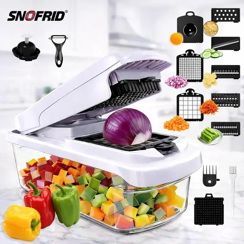 Compact 15-in-1 Multifunctional Kitchen Gadget for Cooking - Vegetable Cutter, Mandoline Slicer, Dicer, Chopper, Grater, Spiralizer, Peeler, Egg Separator with Storage Container (Stress Relief Classic Toy)