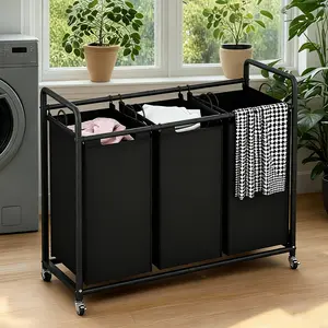 3-Bags Laundry Basket 240L with Heavy-Duty Lockable Wheels and Removable Storage Bag, Suitable for Bedrooms, Living Rooms, and Laundry Rooms - Sturdy and Durable Fabric Storage Box, Laundry Basket, Storage Bucket