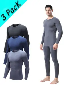 3-piece men's winter thermal underwear set, featuring a fleece lining for warmth, breathability, and comfort.  Suitable for various winter sports activities such as jogging, cycling, football, skiing, and motorcycling.