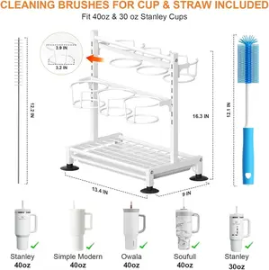 Carbon Steel Cup Storage Rack with Drainage Tray 13.39x9.06x16.30inch Multifunctional Anti-Rust Cabinet Bottle Organizer with Non-Slip Pads Easy Install Move for Kitchen Bathroom Study