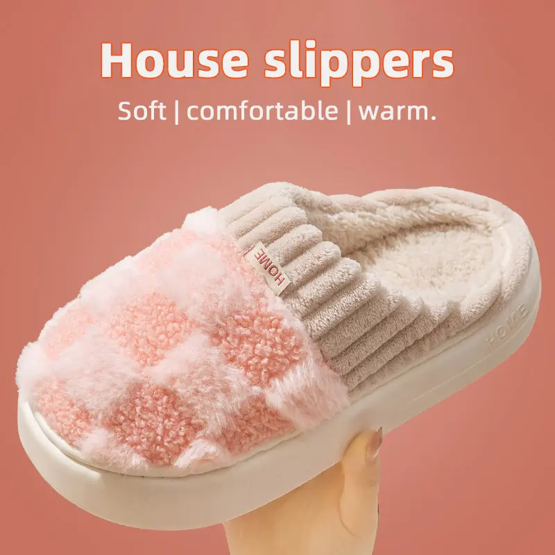 Cotton slippers for women, anti slip cashmere for warmth, monthly slippers for indoor home, cute and fluffy cotton mop Girl Footwear Flipflop SoftWomen's Fuzzy Memory Foam Slippers