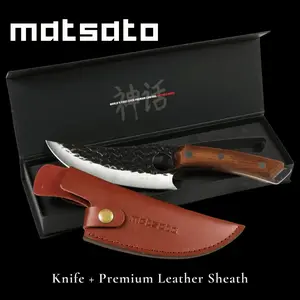 Matsato Chef Knife + Leather Sheath Bundle – The perfect Japanese-inspired kitchen knife for cooking, slicing & chopping. Crafted with damascus-quality steel, designed for balance, control & durability. Includes premium leather sheath for protection Meat