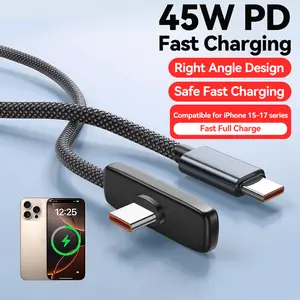 (45W Charger Cable Perfectly Compatible with iPhone 15 - 17 Series) USB-C to USB-C Fast Charging 90-Degree Elbow USB C Phone Charger Cable PD Type-c to Type-C Supports Data Transmission, Compatible with IPhone15-17 Series