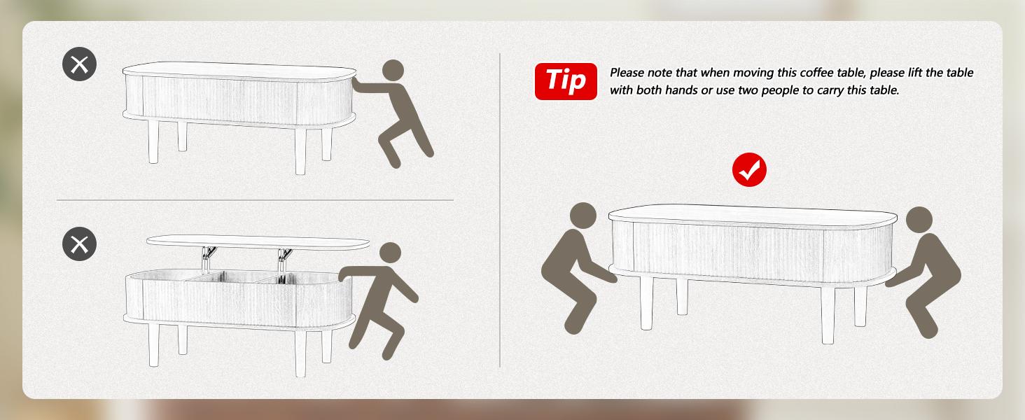 Giratree Fully Assembled Wooden Center Table, Fluted Lift Top Coffee Table with Hidden Compartment, Modern Oval Lift Tabletop for Home Living Room Office