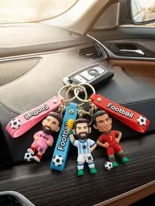 Cute Soccer Player Keychain Set Mini Football Figure Bag Charm Cartoon Athlete Pendant Sports Lover Accessory Backpack Key Ring Gift for Men Teens Kids Perfect for Game Day Watch Party Desk Decor