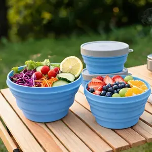 3-piece set of outdoor camping travel portable tableware, silicone lunch box, food storage container, instant noodle bowl, silicone folding bowl set
